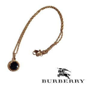 Burberry -EXCLUSIVE- Vintage Gold & Green 'B' Metallic Emblem 17" Necklace EUC
